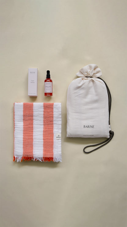 Striped Gauze Peshtemal Gift Set Coral