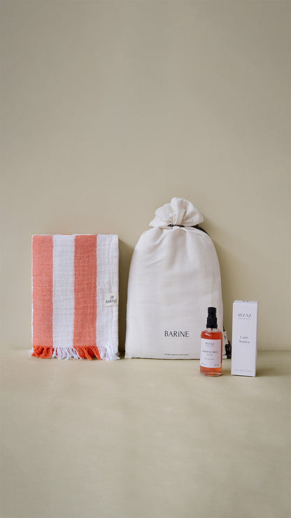 Striped Gauze Peshtemal Gift Set Coral