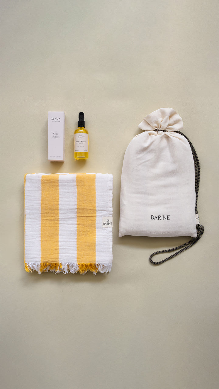 Striped Gauze Peshtemal Gift Set Saffron