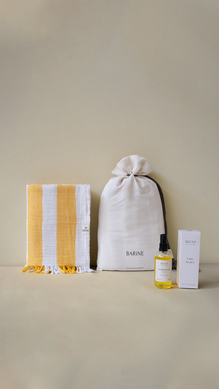 Striped Gauze Peshtemal Gift Set Saffron